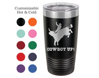 Cowboy Up! Bull Riding Stainless Steel 20 oz Engraved Custom Tumbler- rodeo, cowboy, bull rider, 8 second ride