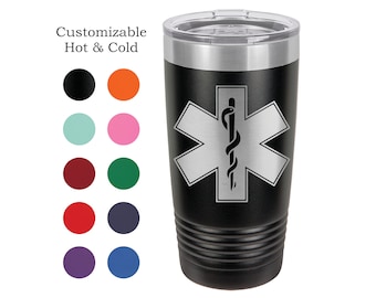 EMS Tumbler, EMT, Star of Life, Stainless Steel, 20 oz,  Custom Engraved, Firefighter, Ambulance, Medic