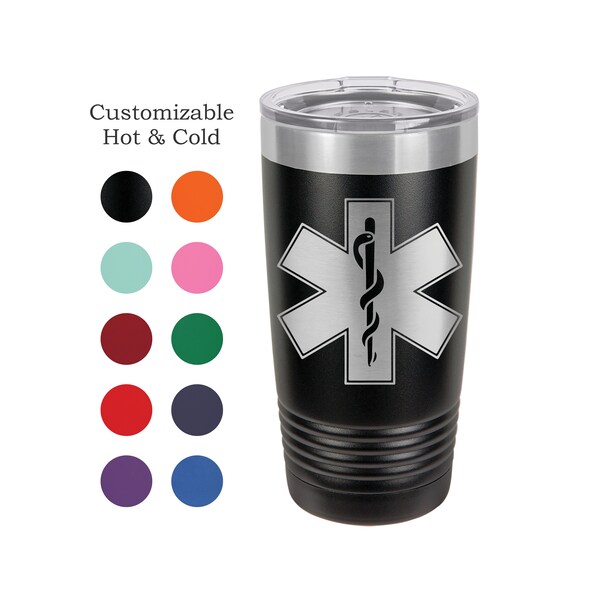 EMS Tumbler, EMT, Star of Life, Stainless Steel, 20 oz,  Custom Engraved, Firefighter, Ambulance, Medic