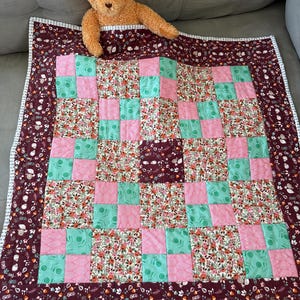 Handmade Woodland Baby Quilt: Squirrel Flannel Receiving Blanket (32” x 34”)