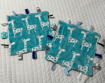 Tag Toy for Baby Sensory blanket lovey 7”x9”