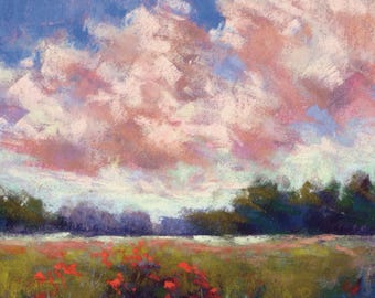 America the Beautiful Poppy Field Pastel 8x10 Art Print