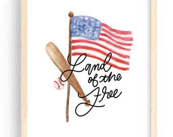 Land of the Free Baseball Inspired 8x10 Art Print