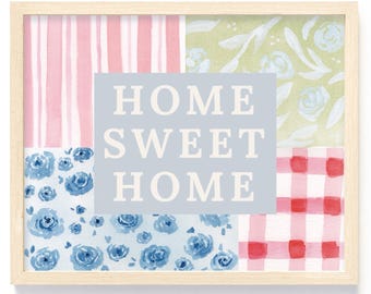 Home Sweet Home Americana Inspired Quilt 8x10 Watercolor Art Print