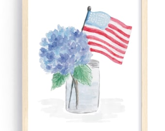 Patriotic Hydrangeas in Summer 8x10 Art Print