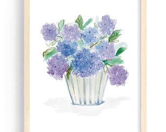 Still Life Blue Hydrangeas 8x10 Watercolor Art Print