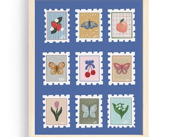 Girl Summer Stamp Collection 8x10 Watercolor Art Print