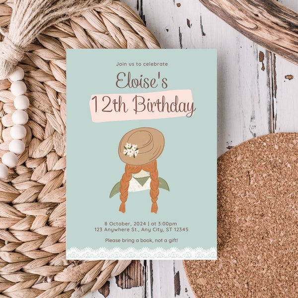 Editable Anne of Green Gables Inspired Party Invitation || 5x7 Invite || Digital Invite || Printable Download Invitation || Canva Template