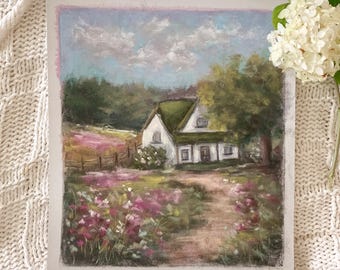 Farmhouse in Full Bloom Original Soft Pastel Large Painting