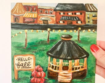My Favorite Time of Year Small Acrylic Painting | Autumn Pumpkin Small Town Vibes