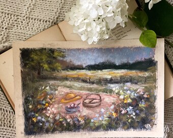 Ice Cream Social Picnic Soft Pastel Painting