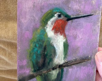 Study of a Hummingbird Original Soft Pastel Paintings Wedding Gift for Her Colorful Wall Hanging
