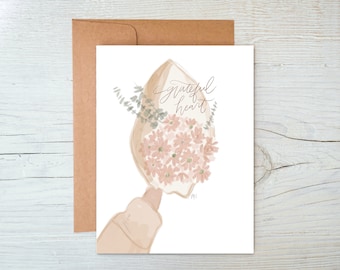 Grateful Heart Floral Bouquet Notecard || Friendship Greeting Card || Hand Drawn Card Design || Blank Card || Thank You Card