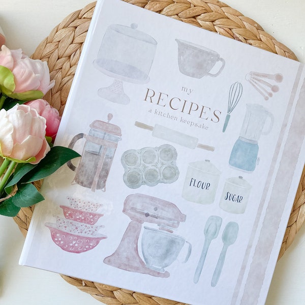 Recipe Keepsake Kitchen Essentials 3 Ring Recipe Binder || Watercolor Vintage Kitchen Art || Housewarming Gift Idea