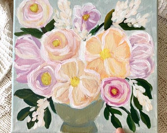 Acrylic Floral Painting: "Garden Party Bouquet" Spring Home Decor