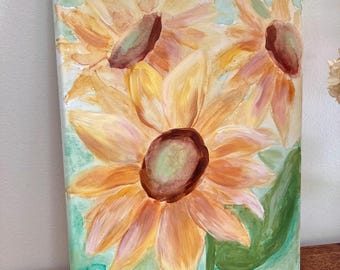 Sunflowers in Bloom Watercolor Canvas Painting for Home 11x14