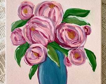 Peony Acrylic Painting: Garden Party Bouquet, Spring Colors