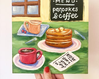 Nostalgic Diner Acrylic Painting: Pancakes & Coffee Art