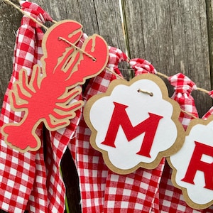 Crawfish Boil Decorations- Lobster Decor - Crawfish Decor - Gingham Fabric Garland -  Picnic