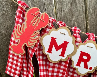 Crawfish Boil Decorations- Lobster Decor - Crawfish Decor - Gingham Fabric Garland -  Picnic