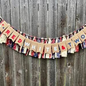 Red, White & Two Birthday Party Banner l- Decorations- Patriotic- Red White and Blue- 4th of July- BabyQ- BBQ- Gingham