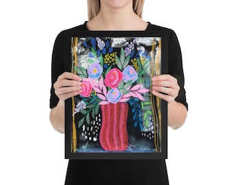 Abstract Floral Painting Framed Poster - Vibrant Botanical Art