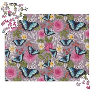 Jigsaw puzzle blue butterflies and florals, puzzles for girls