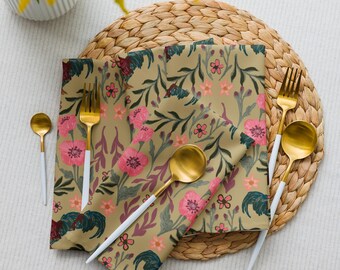 Botanical rooster cottagecore Cloth napkin set