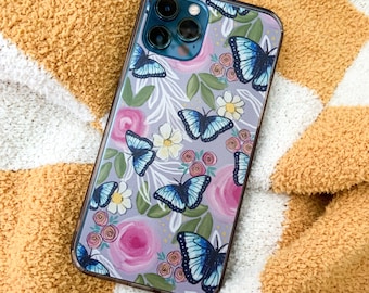 Butterflies and flowers Clear Case for iPhone® butterflies and florals phone case, purple and pink phone case, girly phone case