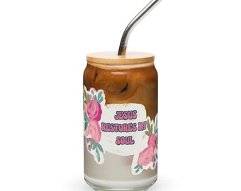 Jesus restores my soul iced coffee Can-shaped glass Christian gifts for her
