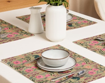 Cottagecore botanical rooster Placemat Set for table