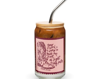 Christian iced coffee glass with scripture and western vibes