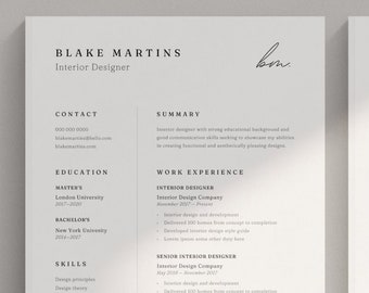 Minimal Resume Template Canva | CV Template | Professional Resume Template | Modern CV Template | Creative Resume | Interior Designer Resume