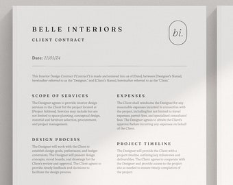 Interior Design Contract Template | Service Contract | Minimalist Business Agreement | Interior Decorator Contract | Canva Contract Template