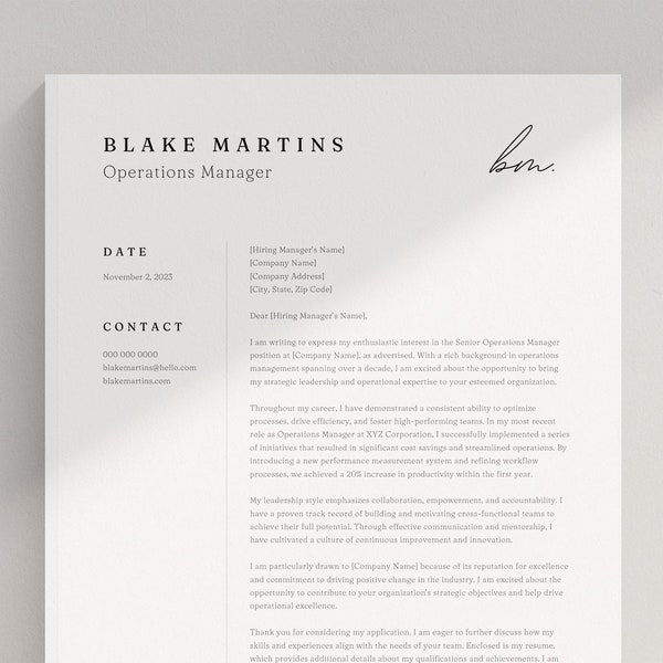 Cover Letter Template | Simple Cover Letter Canva | Sample Letter | Writing Instructions Tips | Introduction Letter | Job Prospecting Letter