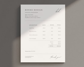 Minimalist Invoice Template Canva: Printable Designer Bill (Letter & A4)