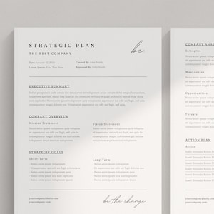 Minimal Strategic Plan Template | Simple Marketing Plan Canva | Action Plan Template | Small Business Plan | Strategic Planning