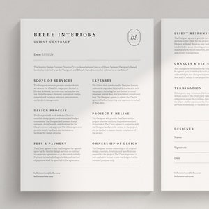 Plantilla de contrato de diseñador de interiores para cliente: Canva editable (Carta EE. UU. y A4)