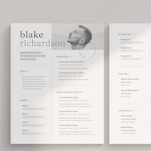 Resume Template Canva | Professional Modern CV | Masculine Resume | Simple Resume 2023 | Creative CV With Photo | Resume Template Men