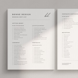 Minimalist Wedding Photographer Shot List Template (Canva Editable)