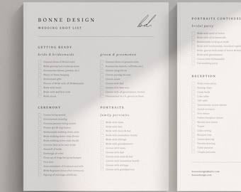 Minimalist Wedding Photographer Shot List Template (Canva Editable)