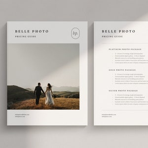 Wedding Photography Pricing Template | Photographer Pricing Guide List | Price List Photographers | Canva Template | Simple Price List