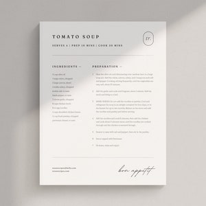 Eenvoudig receptsjabloon Canva | Gemakkelijke receptenkaart | Bewerkbare kookboeksjabloon | Moderne blanco receptenmap | Sjablonen voor kookplaten