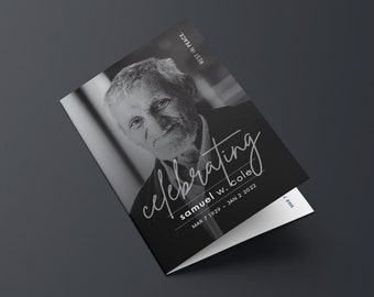 Minimalist Funeral Program Template | Simple Funeral Invitation | Order of Service For Man | Celebration of Life Brochure Canva & Indesign