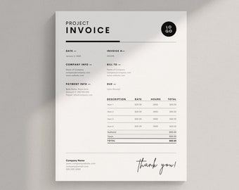 Minimalist Project Invoice Template: Small Business Receipt (Canva, Letter & A4)