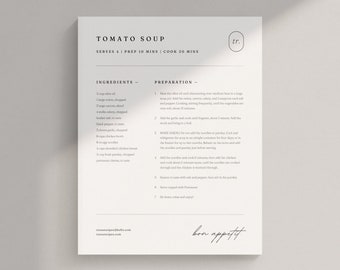 Simple Recipe Template Canva | Easy Recipe Card | Editable Cookbook Template | Modern Blank Recipe Binder | Cooking Sheet Templates