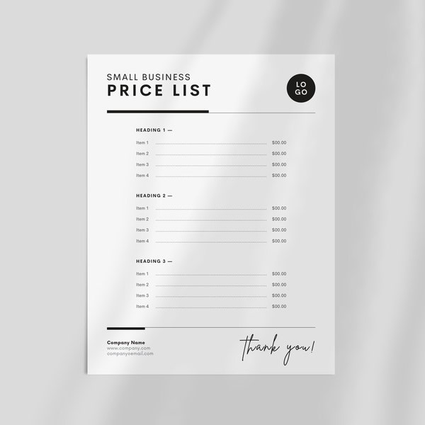 Minimalist Price List Template | Simple Salon Pricing | Canva Pricing Sheet | Small Business Document | Spa Price List | Basic Fee Schedule