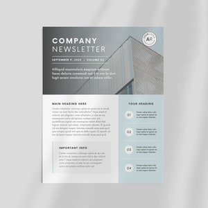 Plantilla de boletín mínimo Canva / Boletín mensual simple / Informe corporativo / Boletín de boletín de agentes inmobiliarios / Marketing inmobiliario
