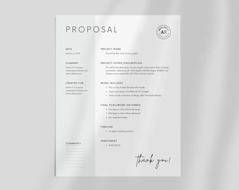 Minimal 1 Page Simple Proposal Template | Basic Job Estimate | Professional Proposal | Modern Canva Template | US Letter & A4