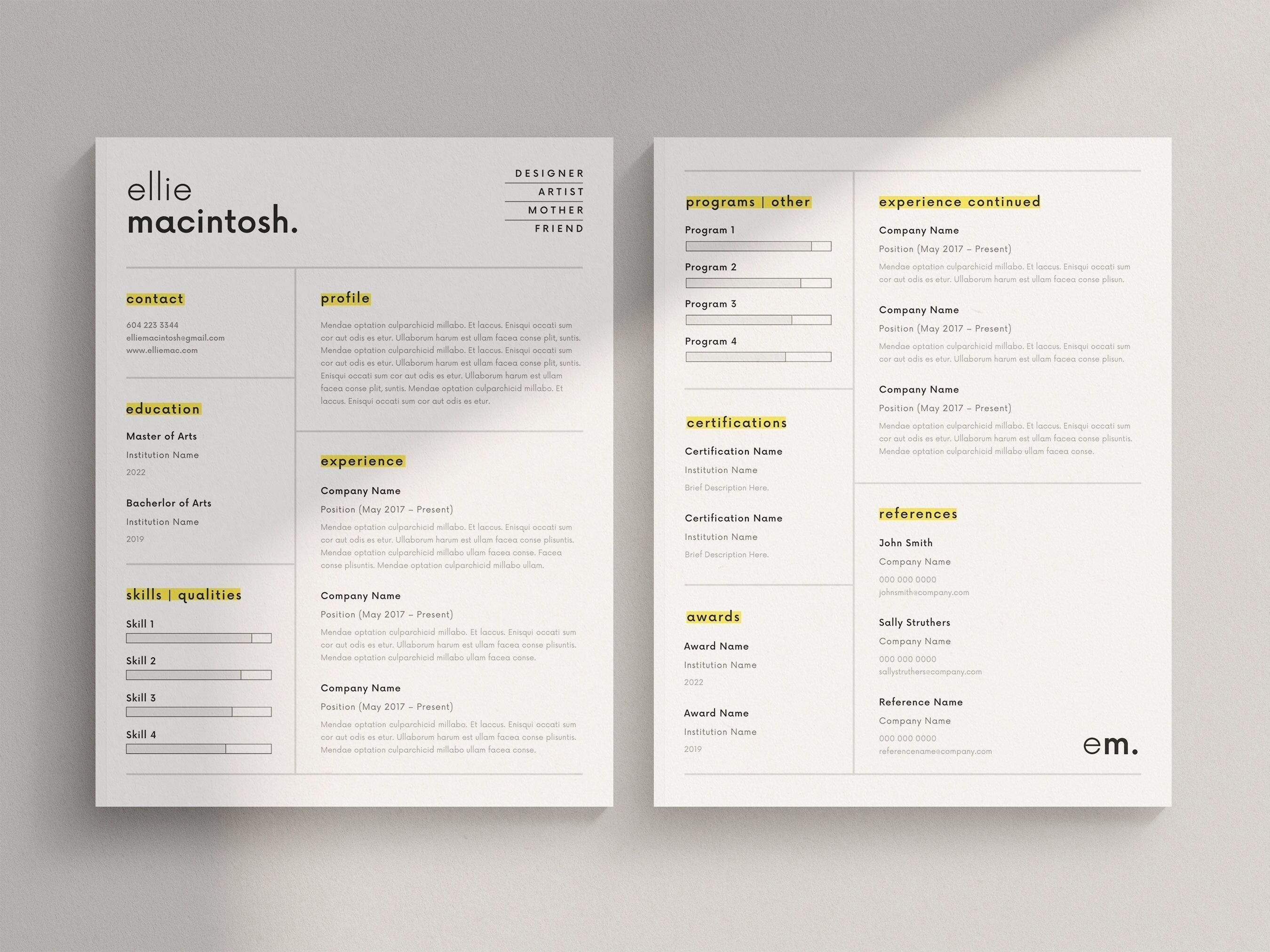 Modern Resume Template Canva: Minimalist CV Design (US Letter & A4)